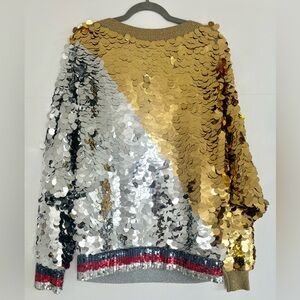 Gucci Lurex Sequin Embroidered Sweater in Silver and Gold